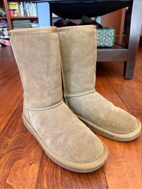 Women's Suede Mid-Calf Slipper Boots - Tan